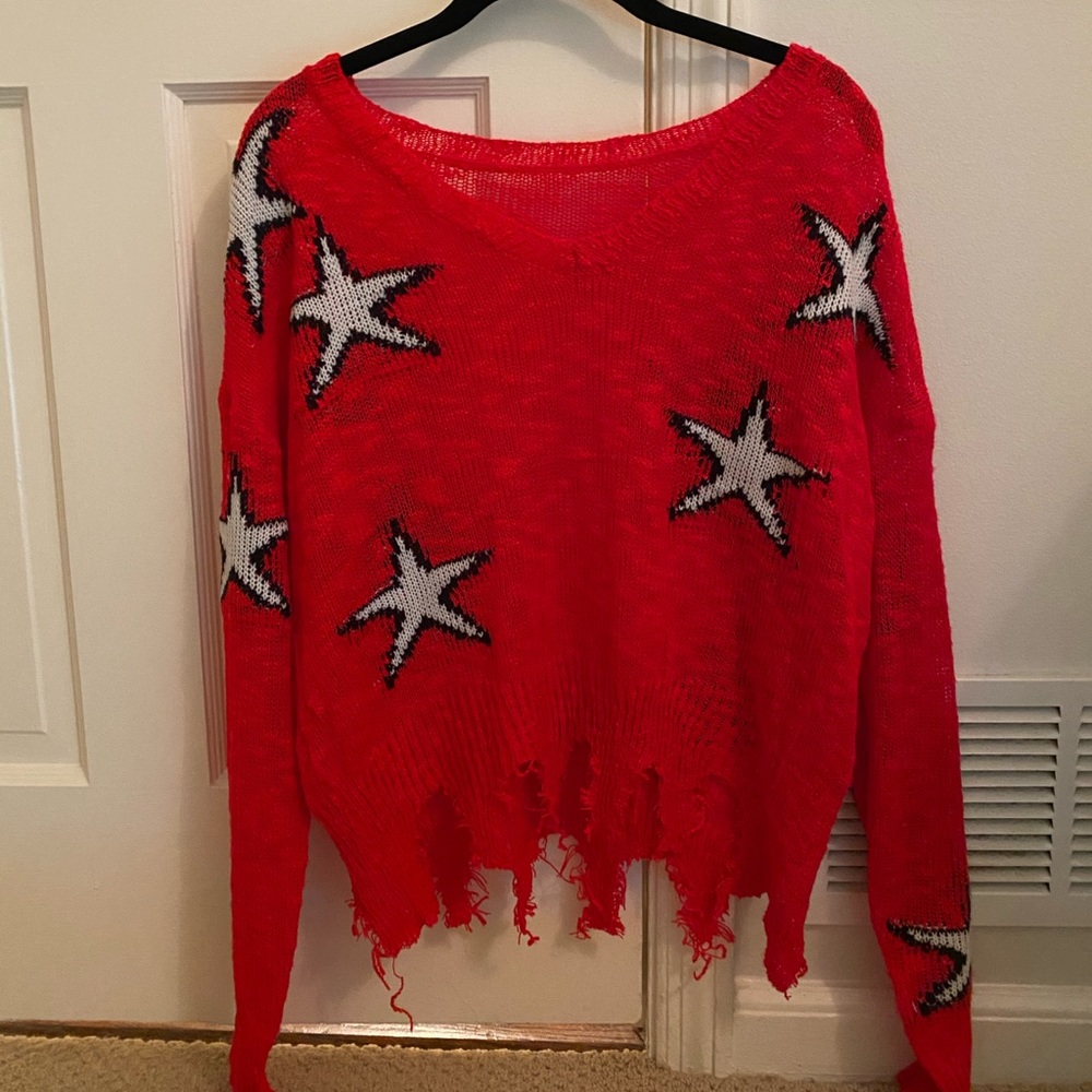 red star distressed sweater